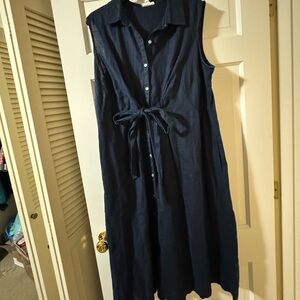 J. Jill Navy Sleeveless  Tie-Waist linen Dress Sz XL NWT $129